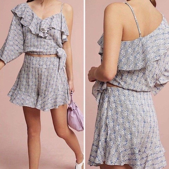 Anthropologie Maeve Pineapple Wrapped Ruffle Crop Size Medium - Picture 2 of 10